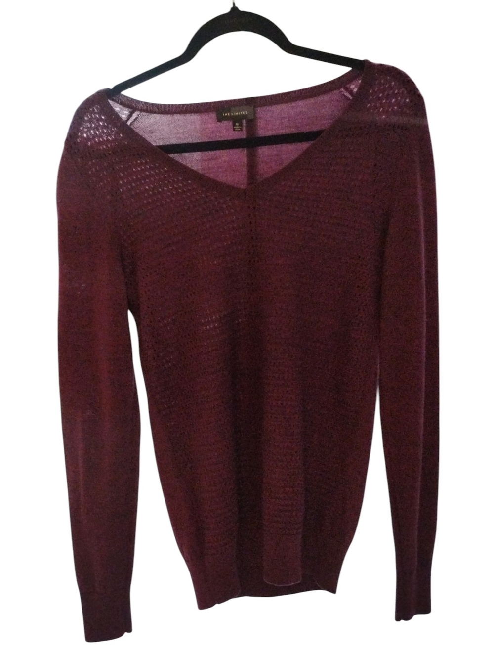The Limited Women's V-Neck Sweater in Wine Burgundy Wool Blend SZ M